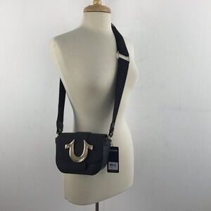 TRUE RELIGION Mini Flap Gold Logo Hardware  Black Crossbody / guitar strapNWT